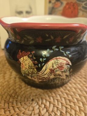 April Cornell Certified International Provence Rooster Ceramic Bowl Crock